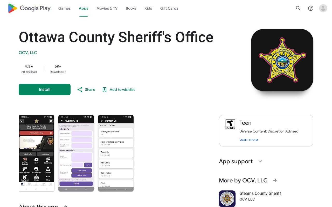 Ottawa County Sheriff app listing for released inmate photo discovery