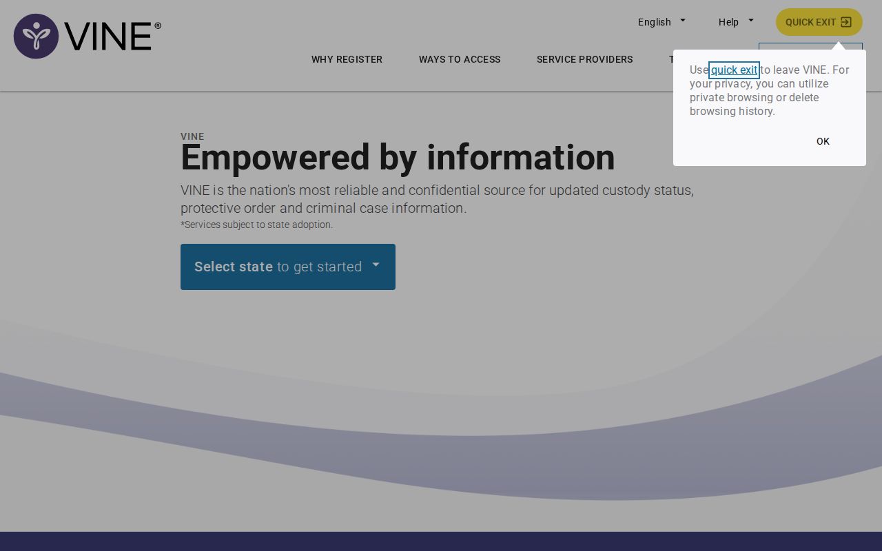 Ottawa County VINE inmate release search and notification screen